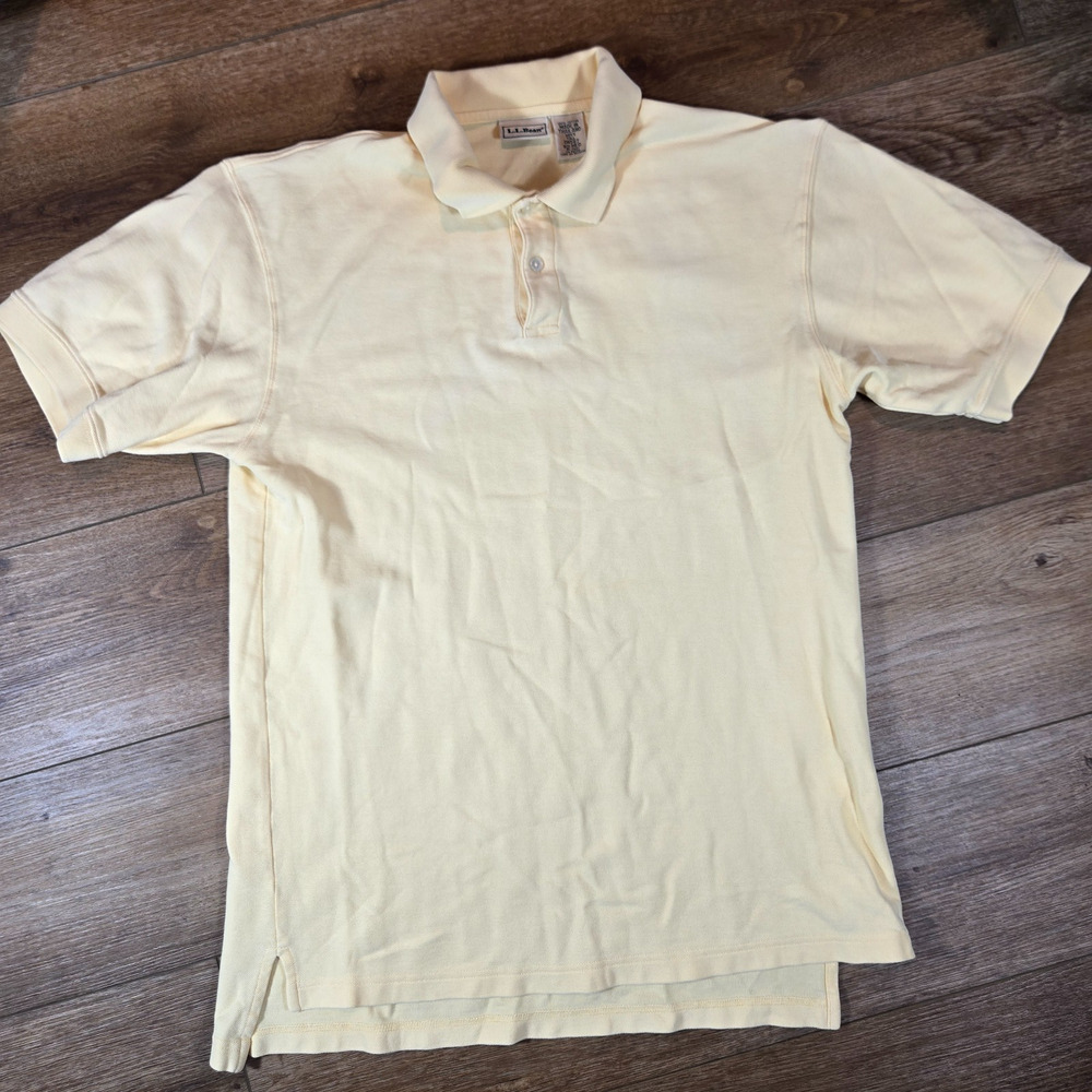 LL Bean Polo Shirt Men’s Medium Tall Yellow Knit Short Sleeve Casual Preppy Golf
